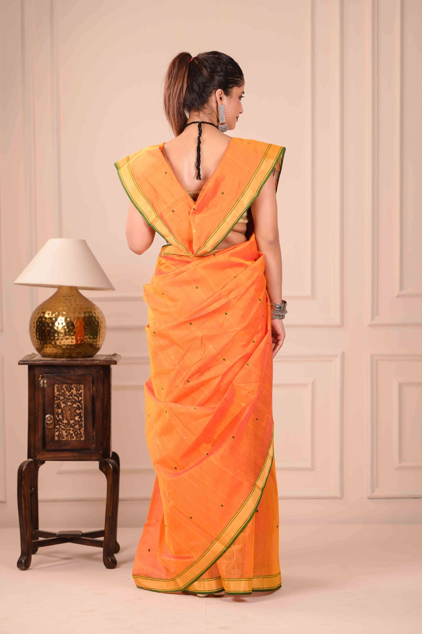 Narangi Puspa Chanderi Cotton Silk Saree