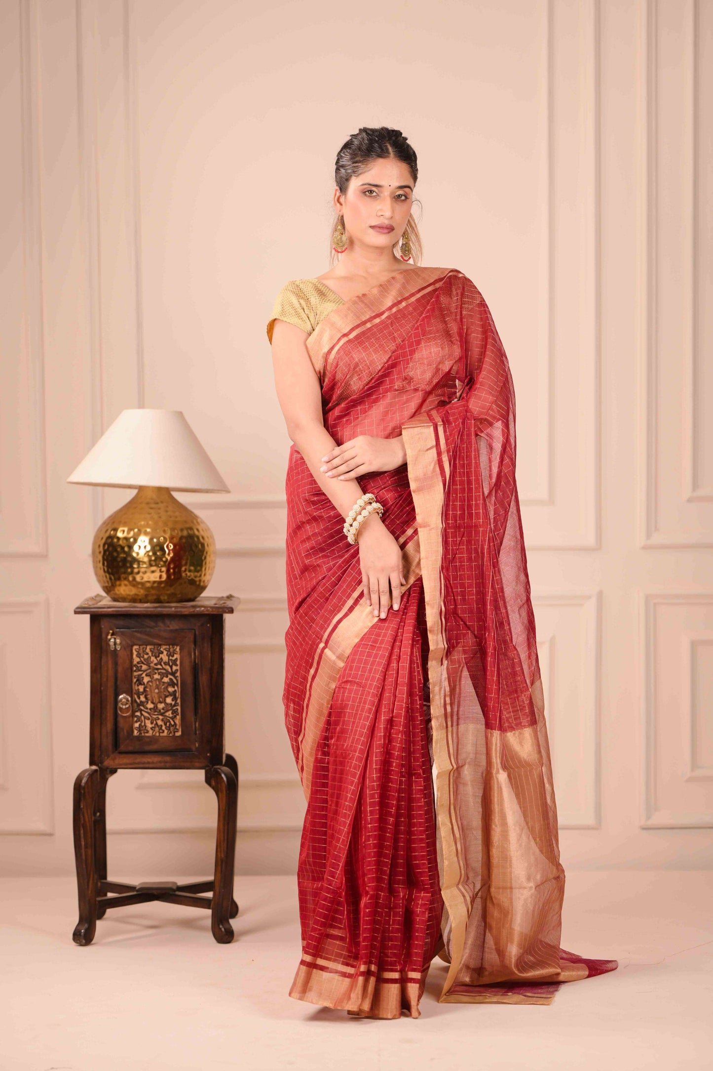 Sindura Chauka Chanderi Cotton Silk Saree