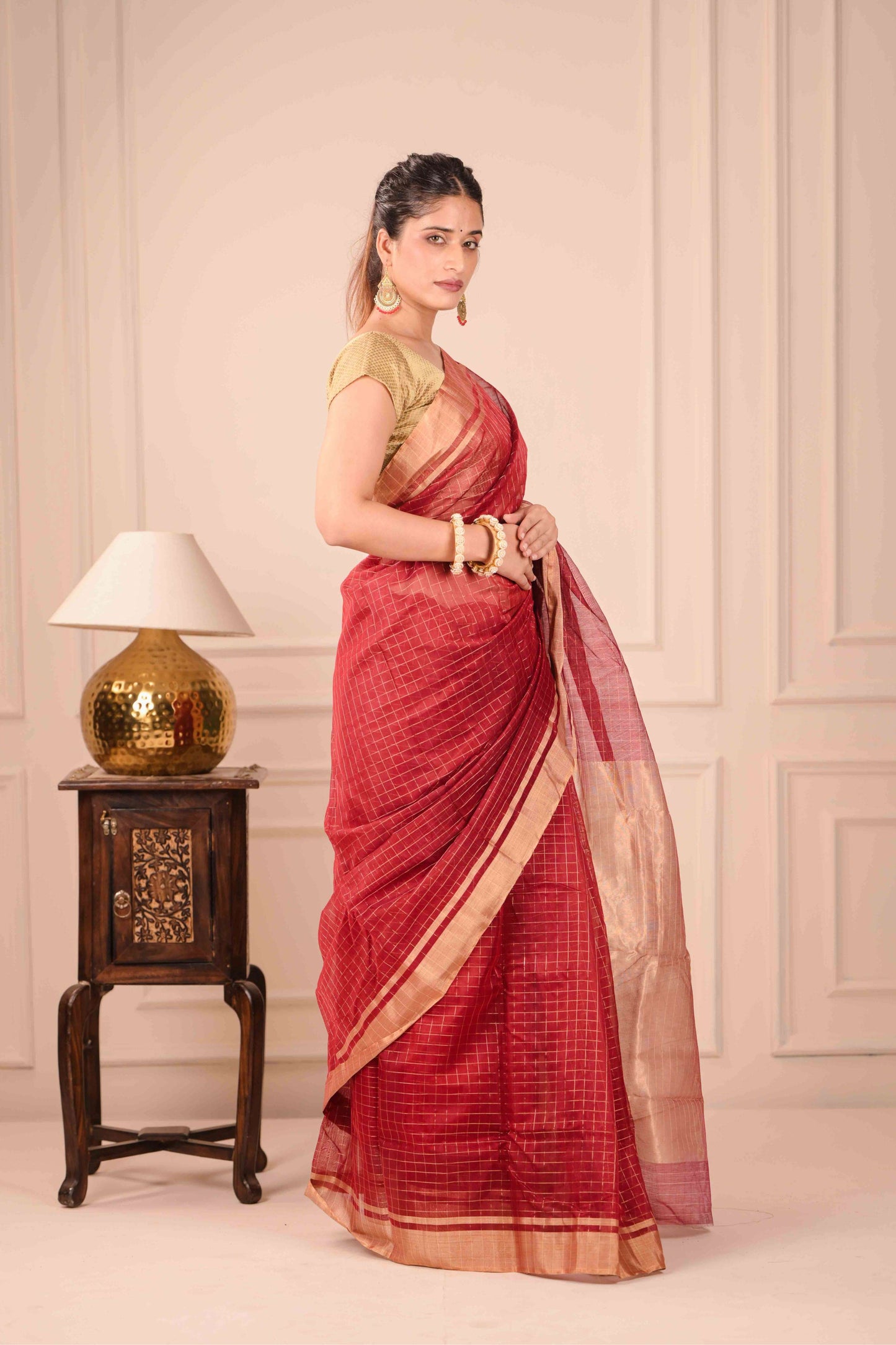 Sindura Chauka Chanderi Cotton Silk Saree