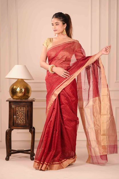 Sindura Chauka Chanderi Cotton Silk Saree