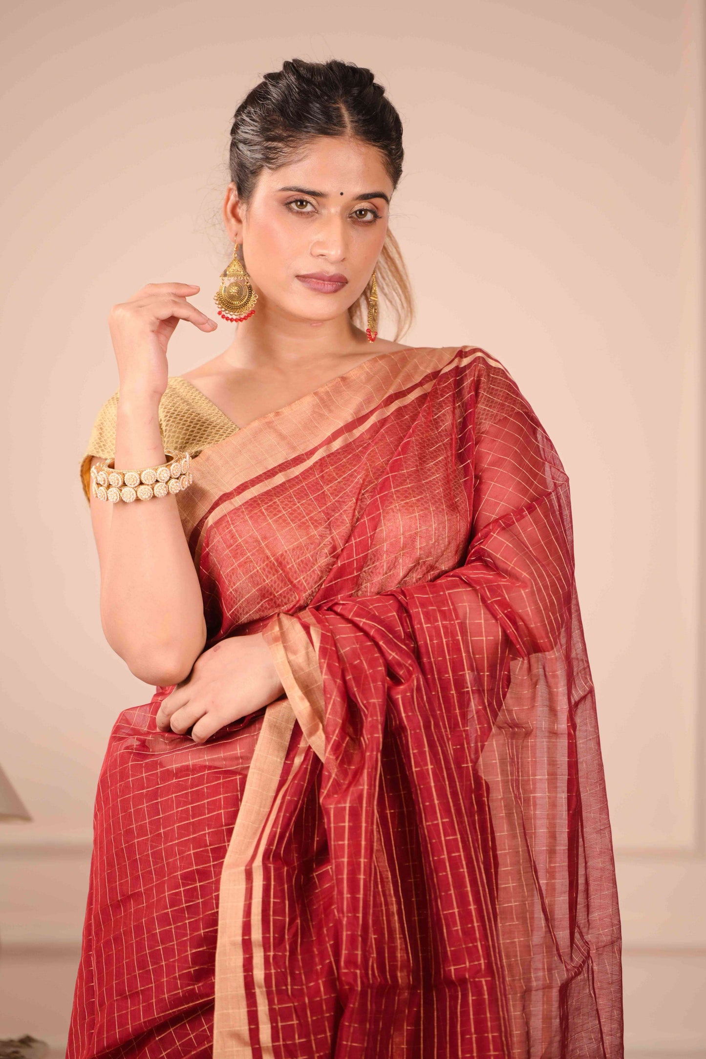 Sindura Chauka Chanderi Cotton Silk Saree