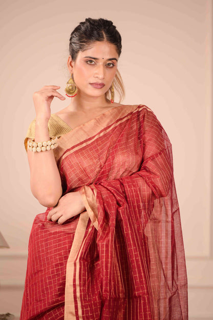 Sindura Chauka Chanderi Cotton Silk Saree