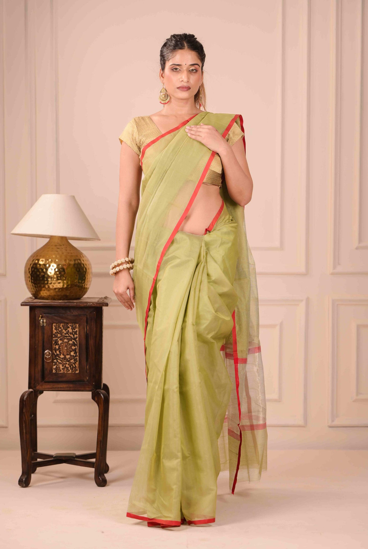 Pista Jyoti Anutha Chanderi Cotton Silk Saree