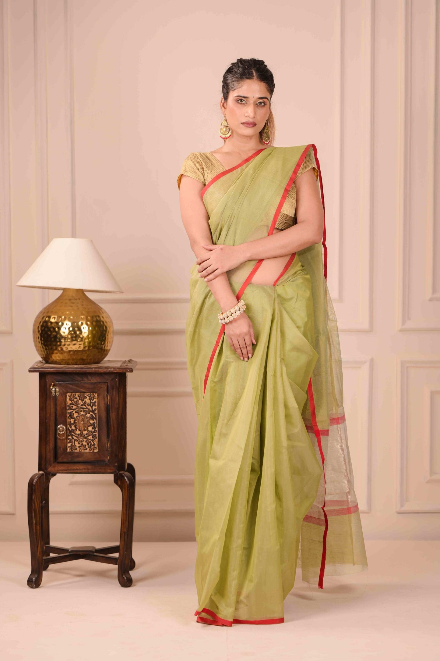 Pista Jyoti Anutha Chanderi Cotton Silk Saree