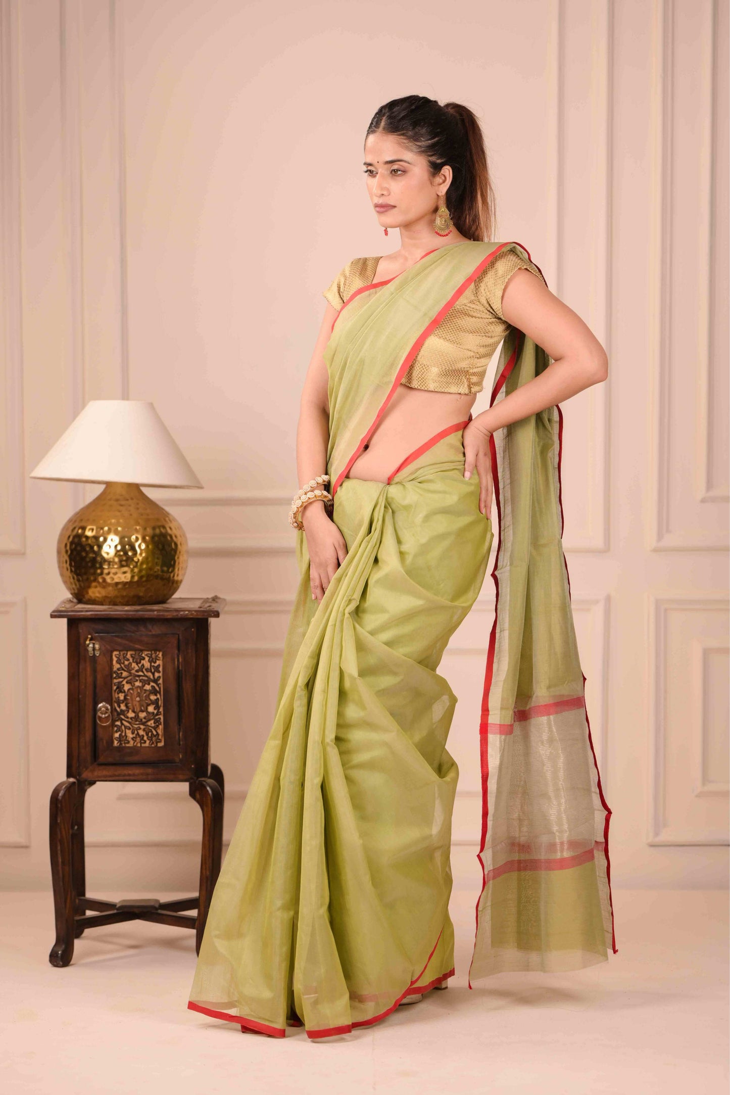 Pista Jyoti Anutha Chanderi Cotton Silk Saree