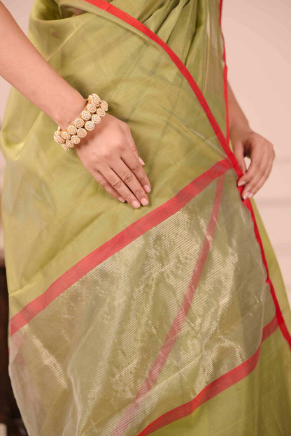 Pista Jyoti Anutha Chanderi Cotton Silk Saree