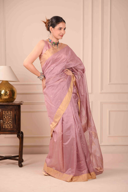 Gulabi Swarṇ Chanderi Cotton Silk Saree