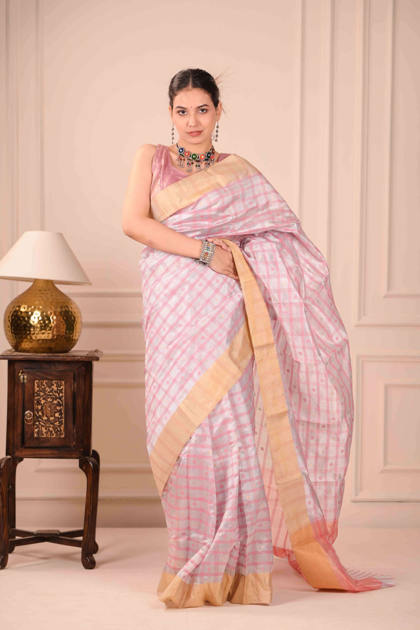 Gulabi Kalamkari Saree Chanderi Cotton Silk Saree