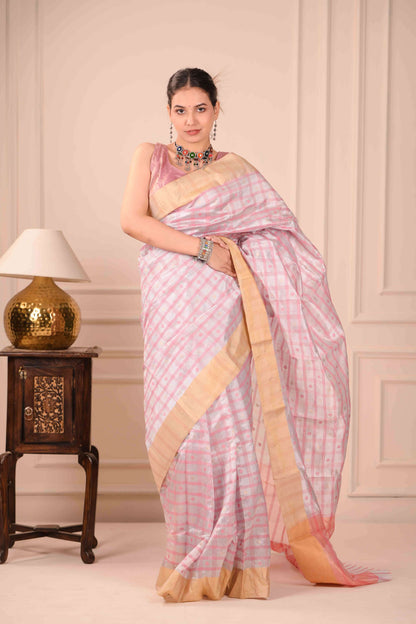 Gulabi Kalamkari Saree Chanderi Cotton Silk Saree