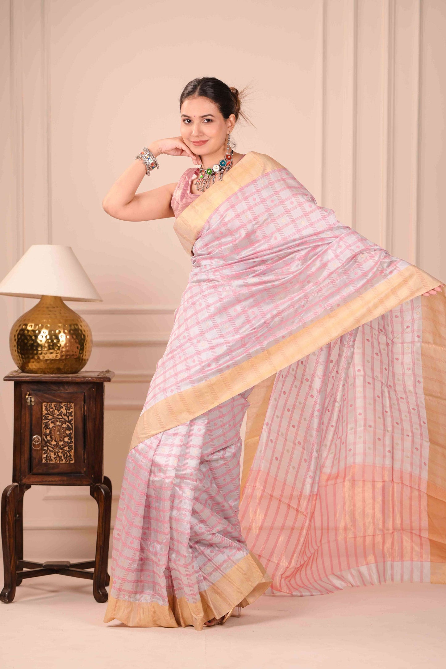 Gulabi Kalamkari Saree Chanderi Cotton Silk Saree