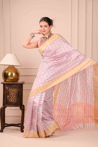 Gulabi Kalamkari Saree Chanderi Cotton Silk Saree