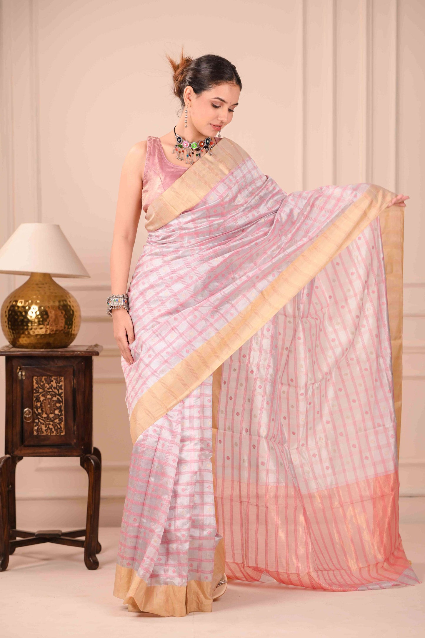 Gulabi Kalamkari Saree Chanderi Cotton Silk Saree