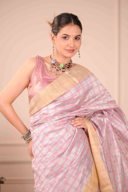 Gulabi Kalamkari Saree Chanderi Cotton Silk Saree