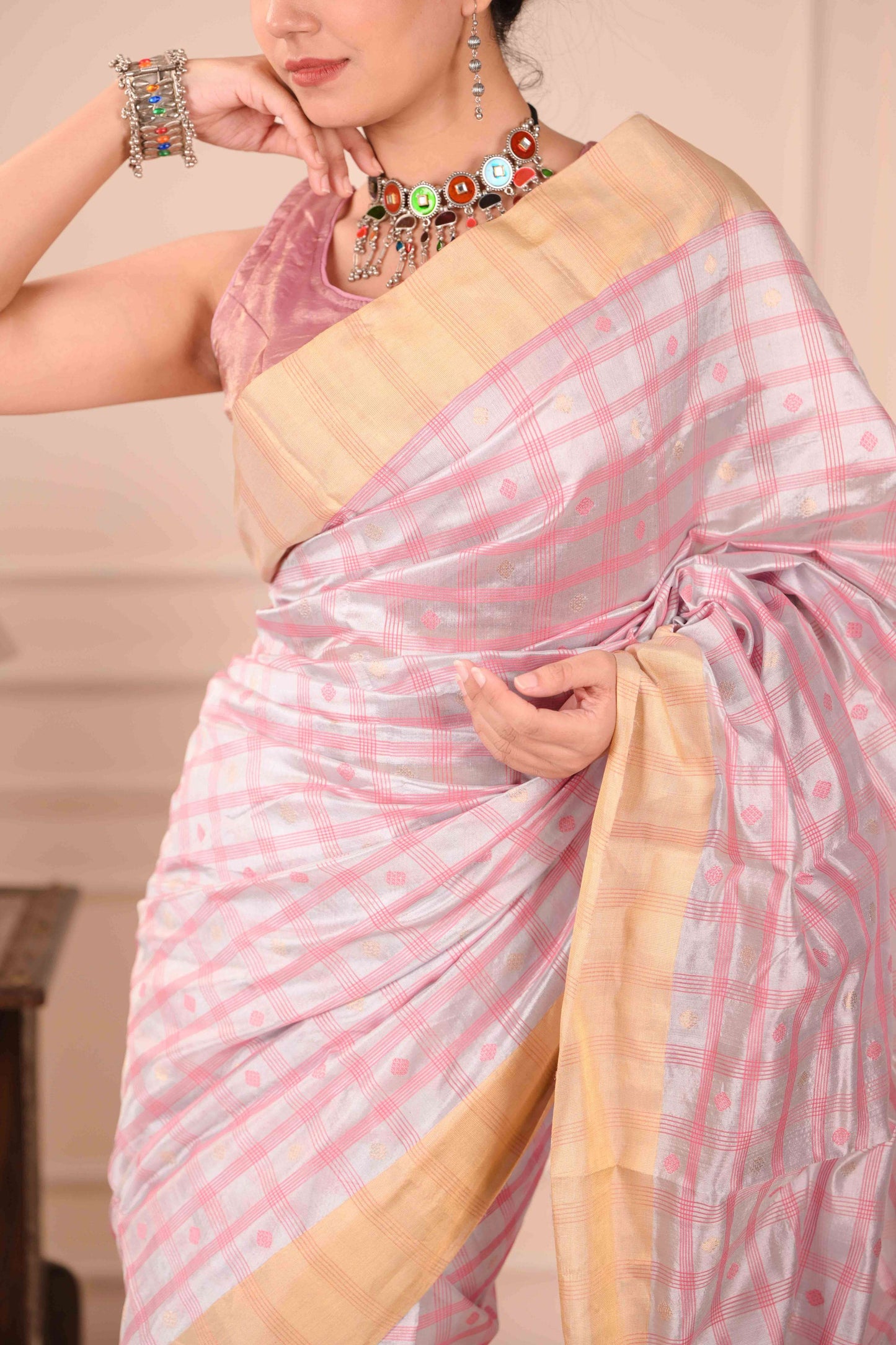 Gulabi Kalamkari Saree Chanderi Cotton Silk Saree