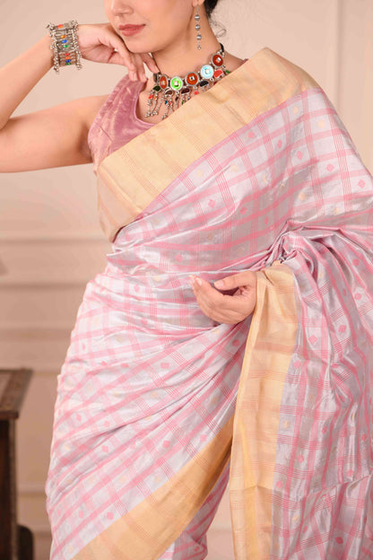 Gulabi Kalamkari Saree Chanderi Cotton Silk Saree