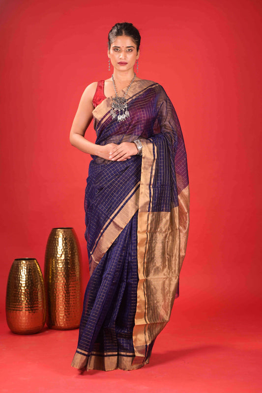 Nila Sunahra Jal Chanderi Cotton Silk Saree