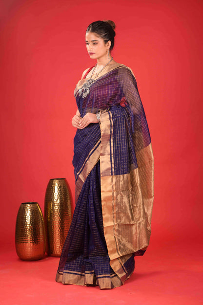 Nila Sunahra Jal Chanderi Cotton Silk Saree