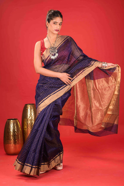 Nila Sunahra Jal Chanderi Cotton Silk Saree