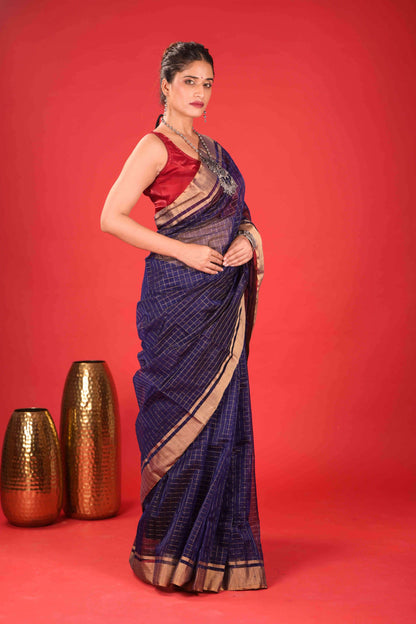 Nila Sunahra Jal Chanderi Cotton Silk Saree