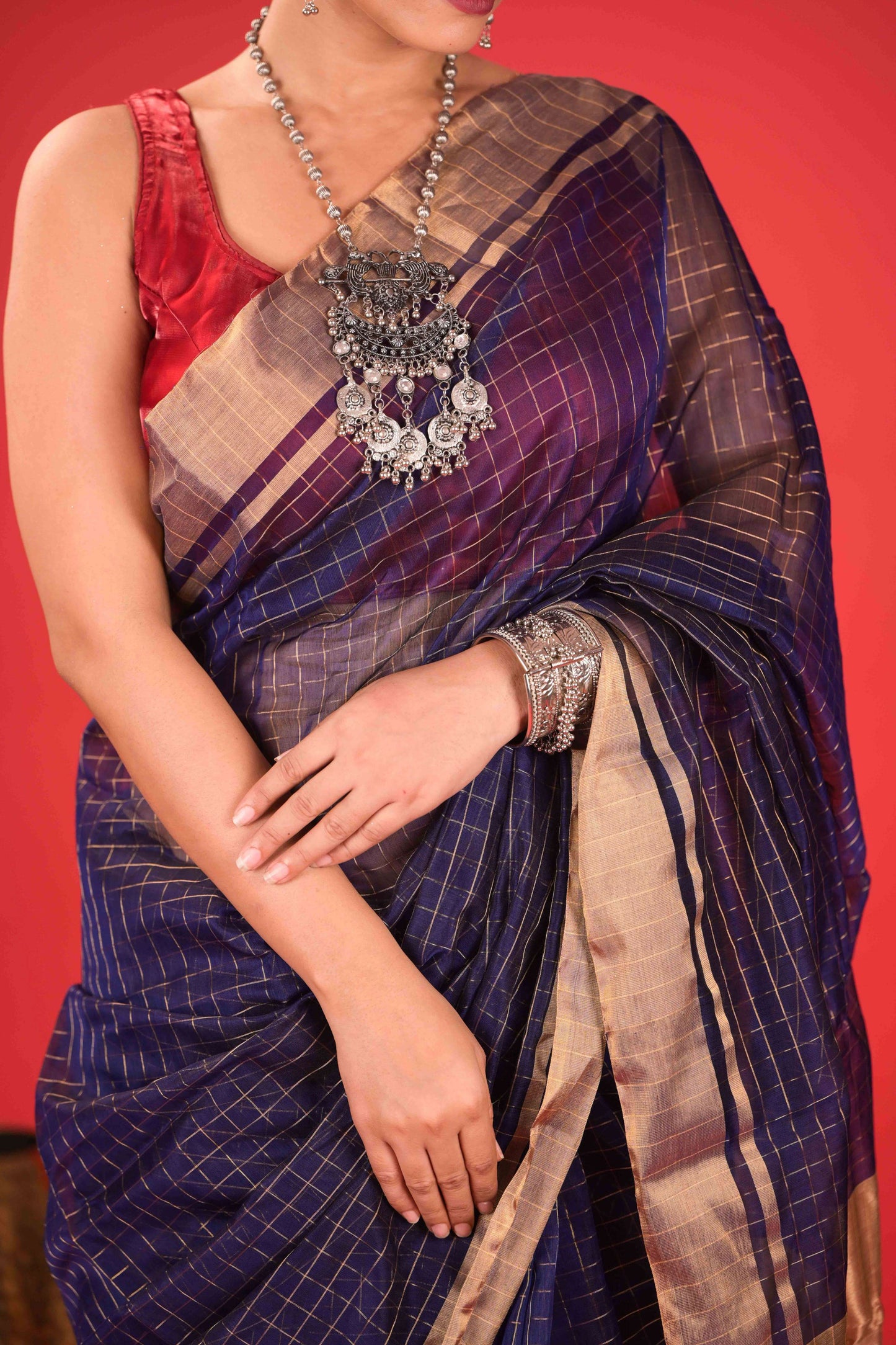 Nila Sunahra Jal Chanderi Cotton Silk Saree