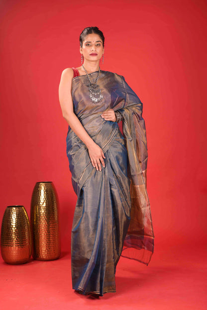 Svarnim Neelambari Chanderi Tissue Saree