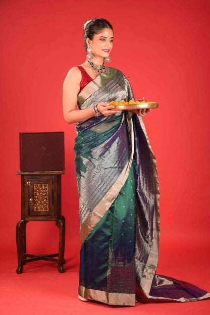 Neel Hari Ghat Chhaya Chanderi Pure Silk Saree