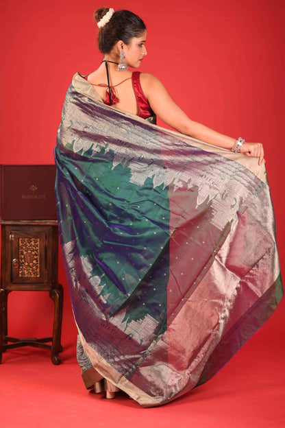 Neel Hari Ghat Chhaya Chanderi Pure Silk Saree