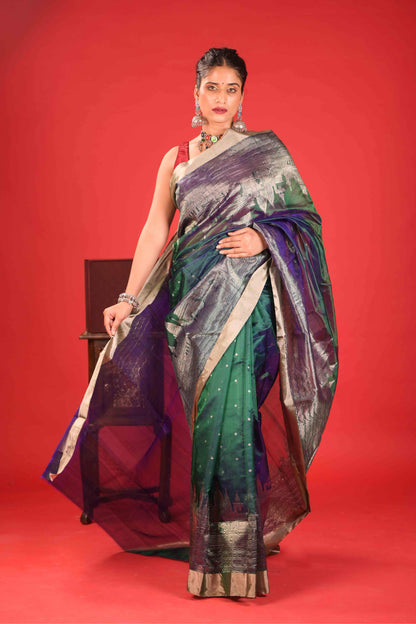 Neel Hari Ghat Chhaya Chanderi Pure Silk Saree