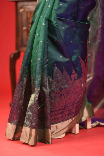 Neel Hari Ghat Chhaya Chanderi Pure Silk Saree