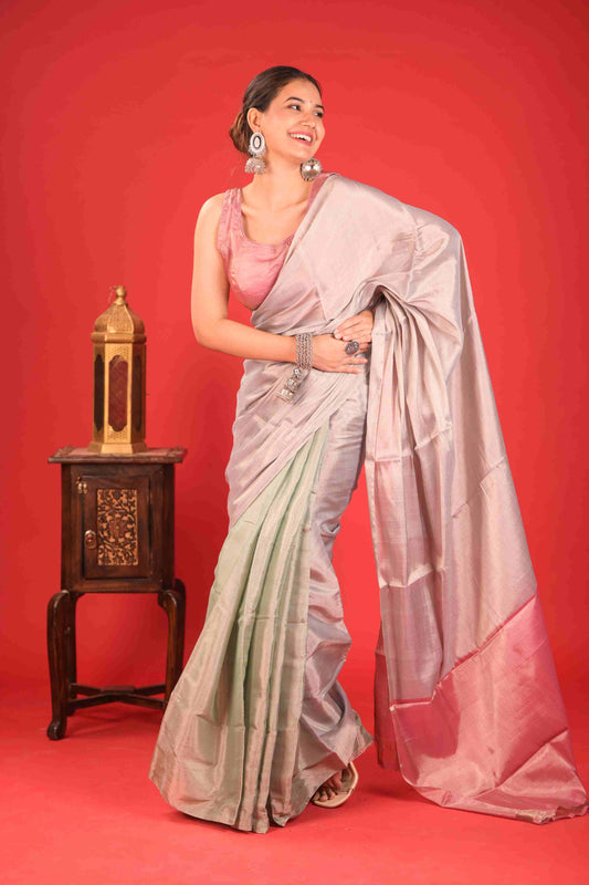 Gulaab-e-Pista Chanderi Tissue Saree