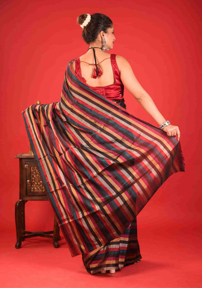 The Leheriya Chanderi Tissue Saree Black&Silver