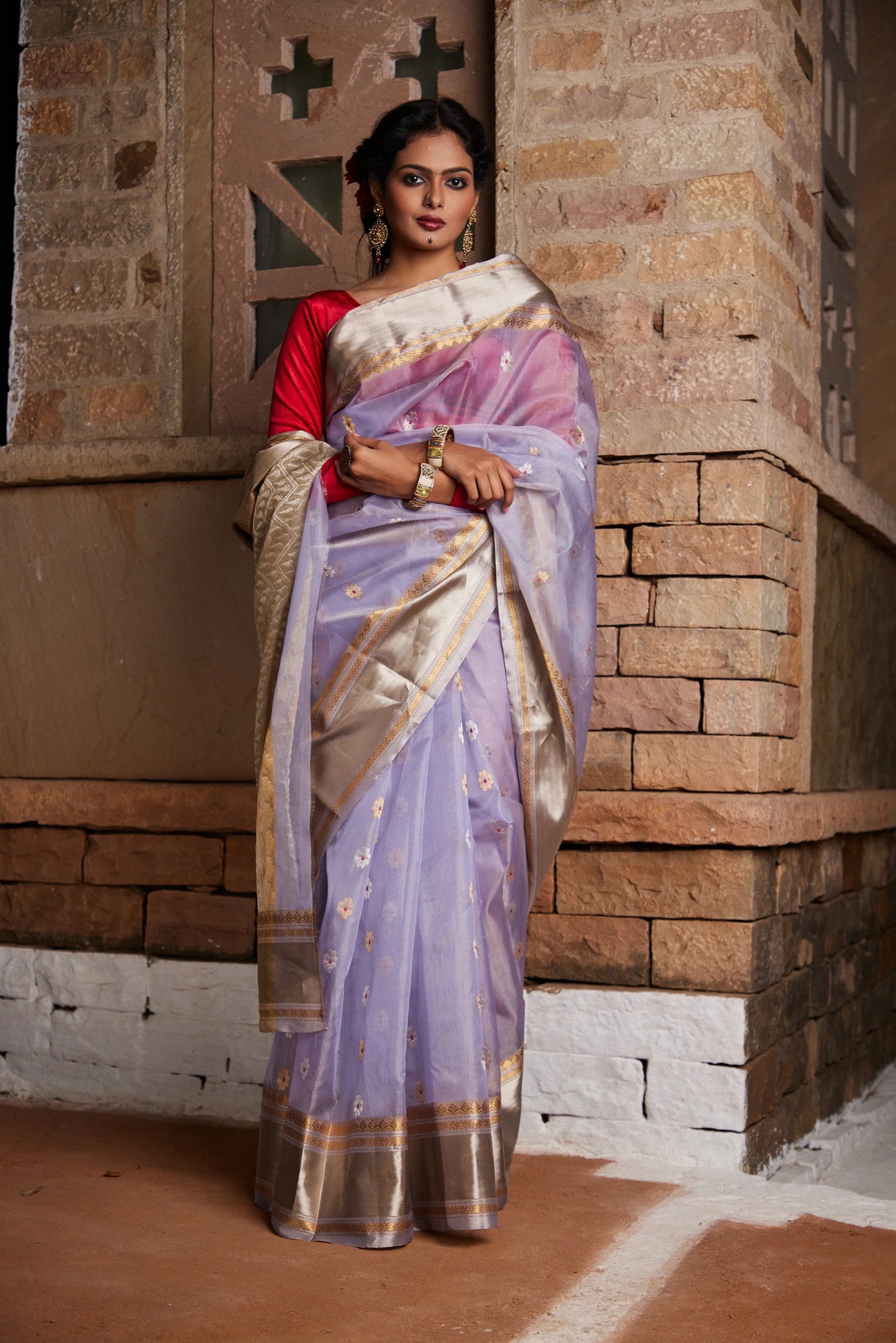 Syaahi Phool Meenakari Pure Silk Chanderi Saree