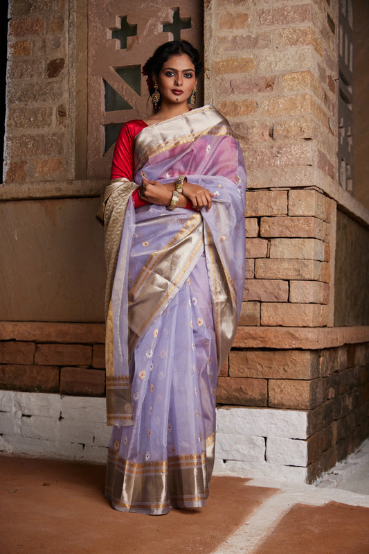 Syaahi Phool Meenakari Pure Silk Chanderi Saree